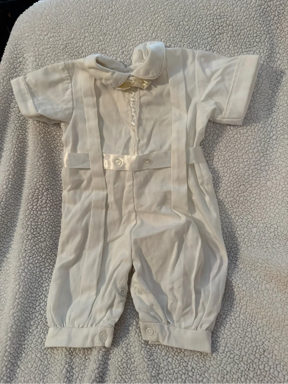 Ivory Baby One-Piece Romper with Satin Waistband Christening Collection B12